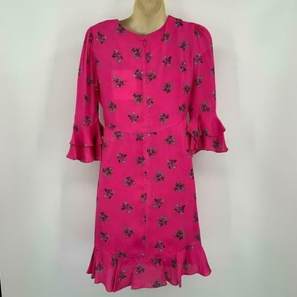 DVF Diane von Furstenberg Ruffle Floating Lily Ranunculus dress shift pink new S - Picture 4 of 7